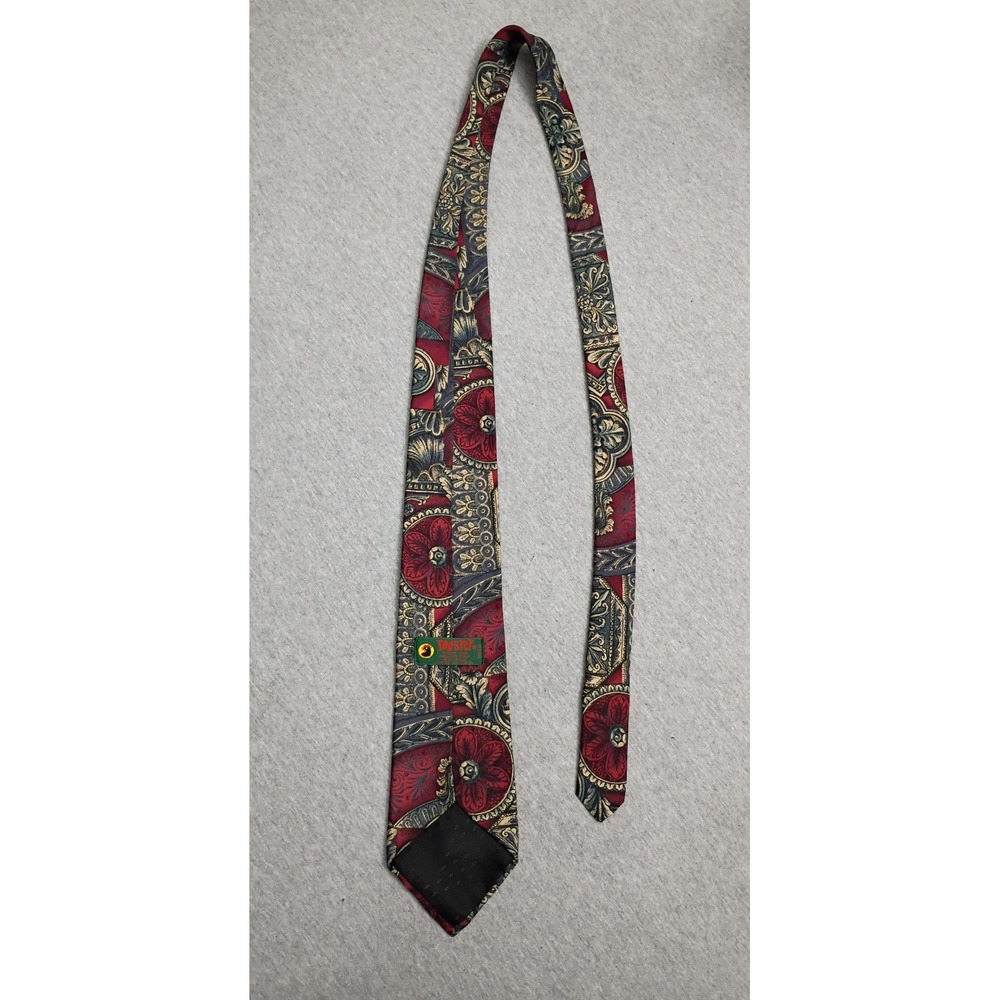 Rooster West End Collection Silk Tie Burgundy Blue Gold Baroque Medallion 3.75" - Picture 4 of 7